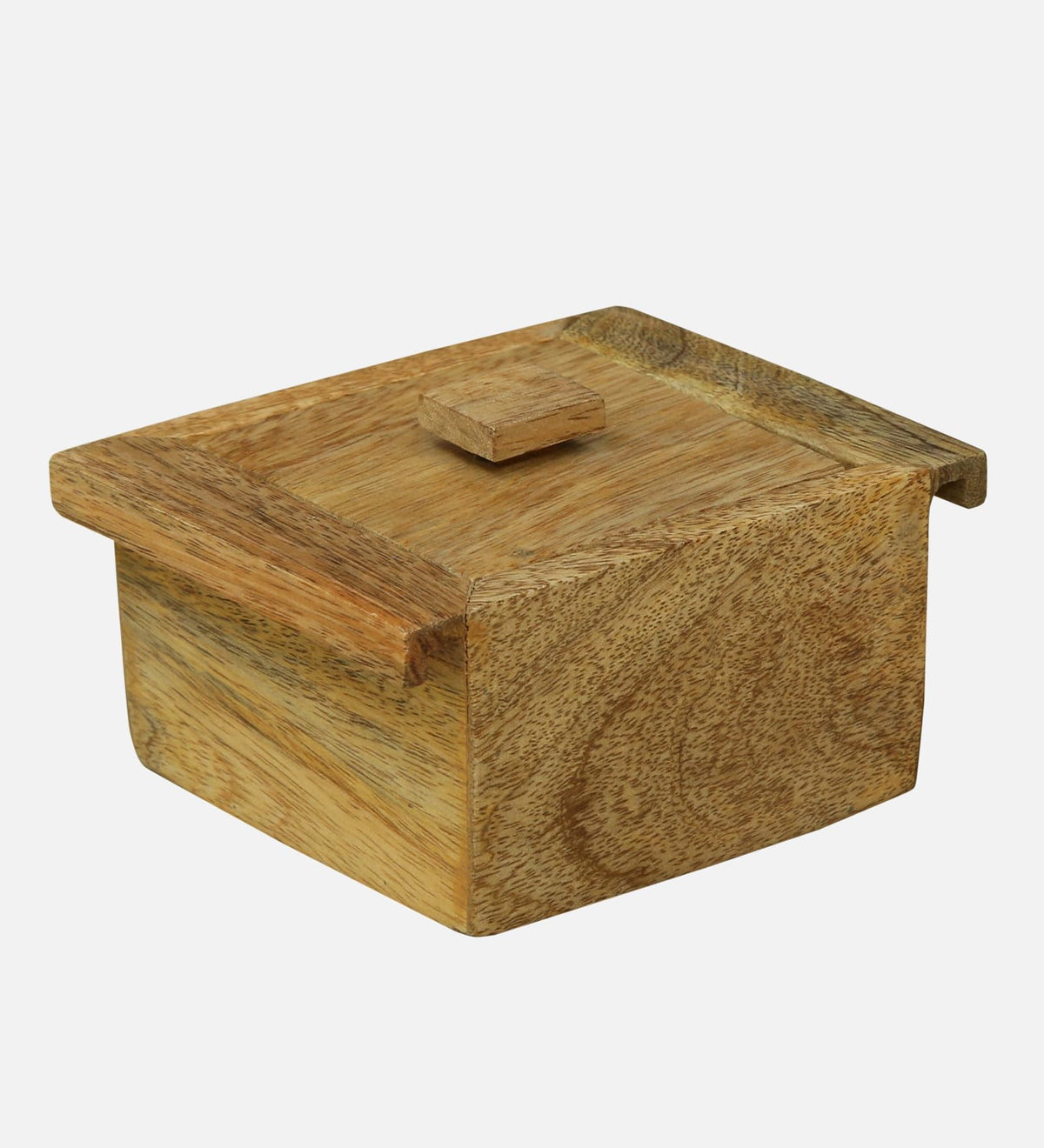 WOOD CURLS rustic mango wood serving box with a matching lid and natural grain finish for snacks or home decor