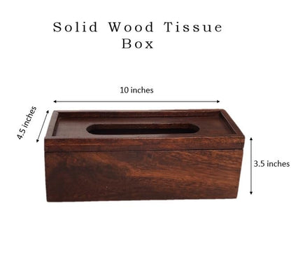 WOOD CURLS rectangular mango wood tissue holder with a natural finish and sliding cover for home or office decor