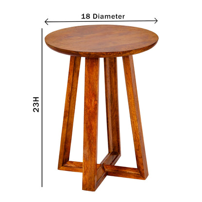 WOOD CURLS Mirage round mango wood coffee table with a natural finish and 18-inch diameter compact design.