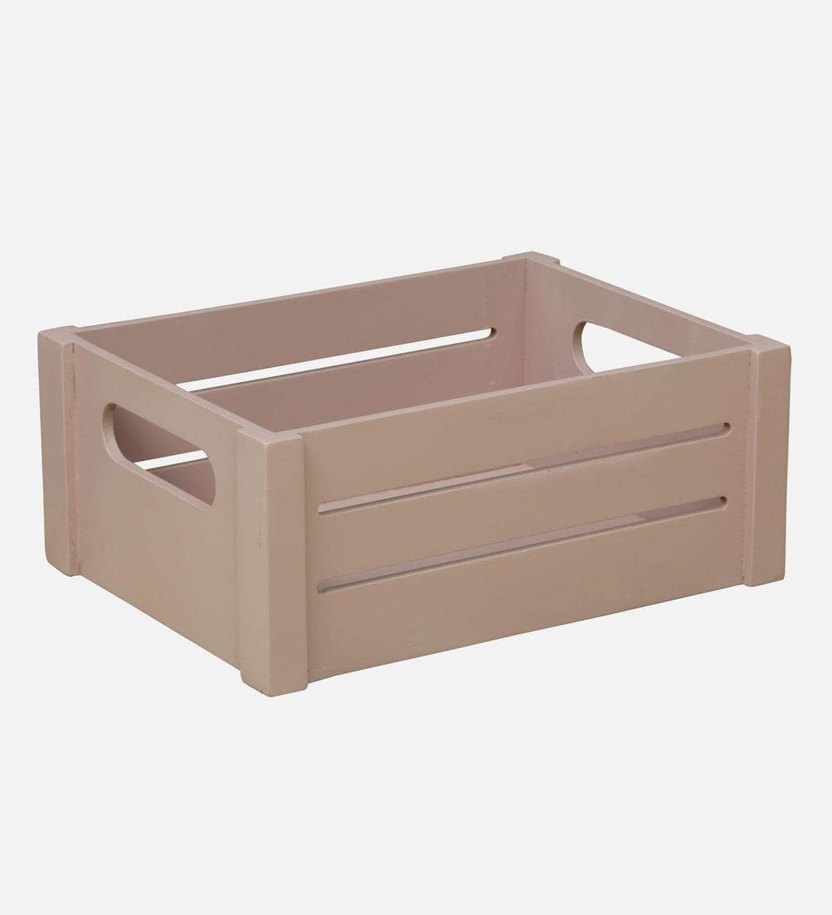 WOOD CURLS rustic wooden storage crate with side handles and slatted design for home organization