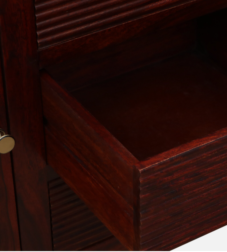 WOOD CURLS Verona sideboard drawer detail in solid Sheesham wood with a rich honey oak finish and ribbed front.