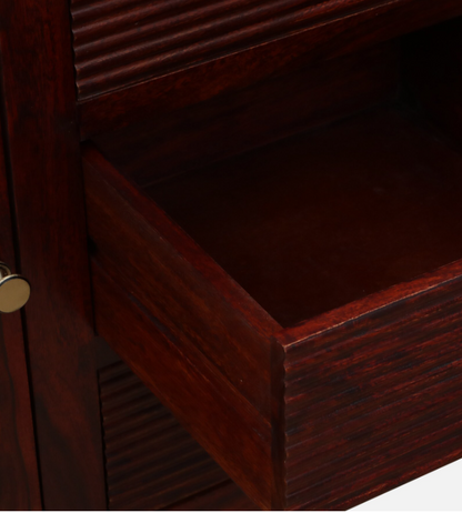 WOOD CURLS Verona sideboard drawer detail in solid Sheesham wood with a rich honey oak finish and ribbed front.