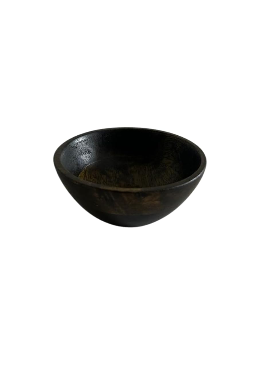 WOOD CURLS small round serving bowl crafted from dark brown mango wood with a smooth finish for snacks or dips.