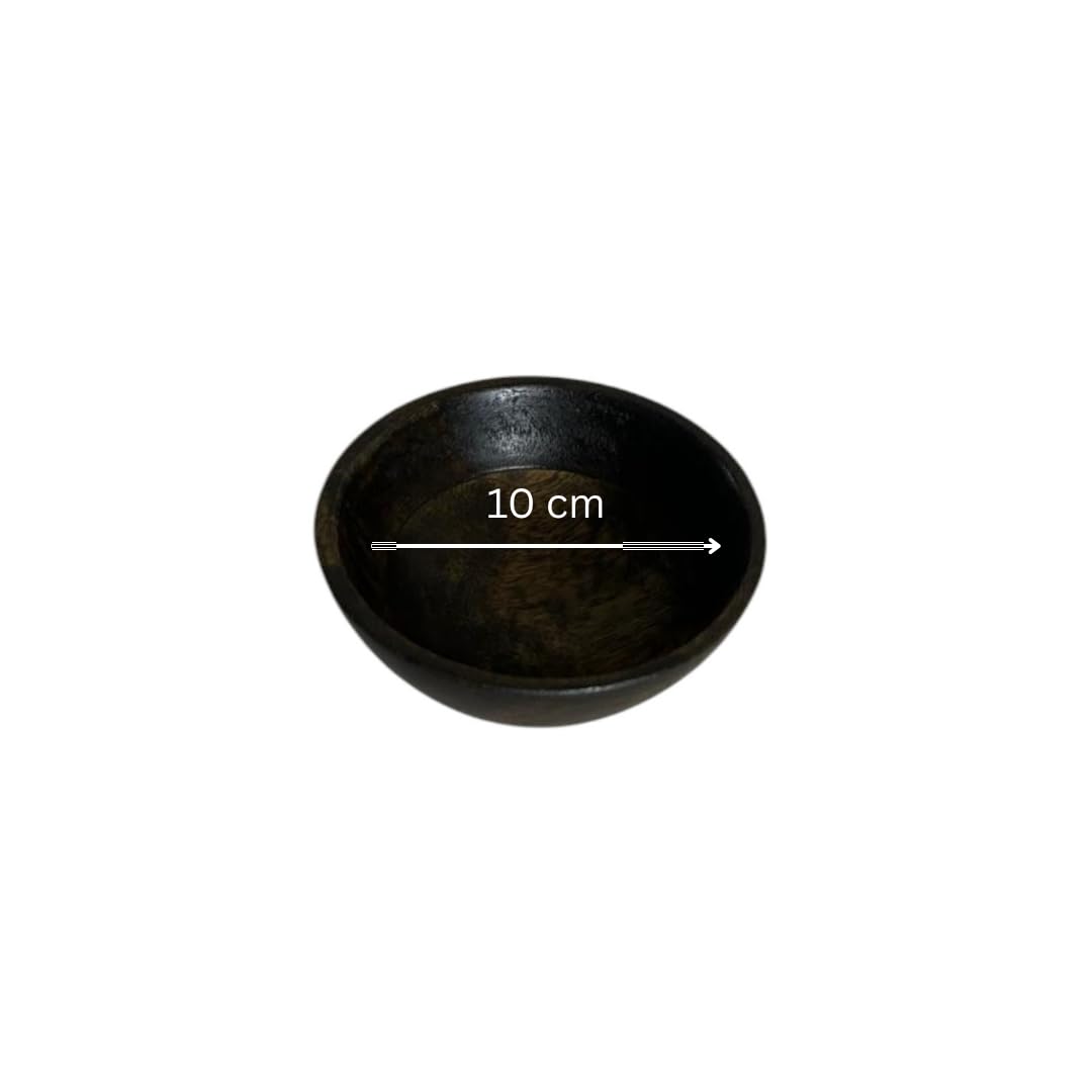 WOOD CURLS small 10 cm round serving bowl made from dark brown mango wood with a smooth finish.