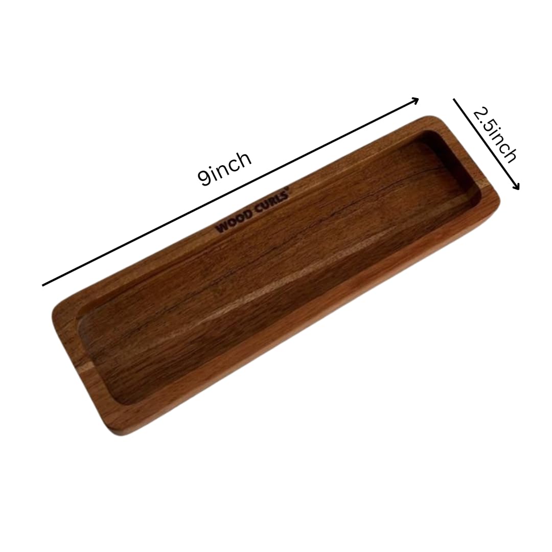 WOOD CURLS minimalist solid acacia wood desk organizer tray with natural grain finish and 9-inch length