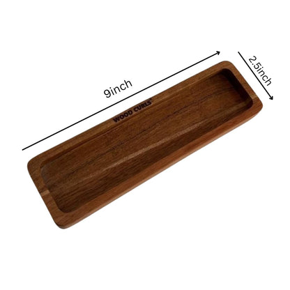 WOOD CURLS minimalist solid acacia wood desk organizer tray with natural grain finish and 9-inch length