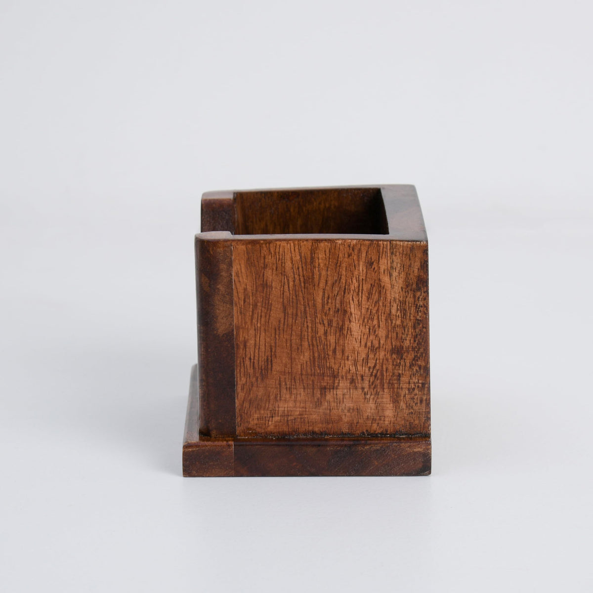 WOOD CURLS solid wood pencil holder with a natural dark wood grain finish for a minimalist desk organization