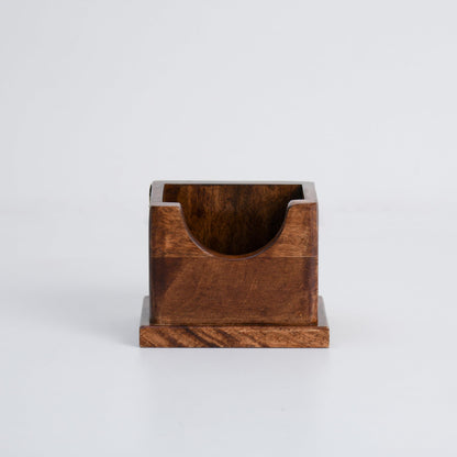 WOOD CURLS solid wood pencil holder with a minimalist square design for desk organization and stationery storage.