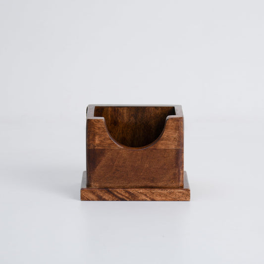 WOOD CURLS solid wood pencil holder with a minimalist square design for desk organization and stationery storage.