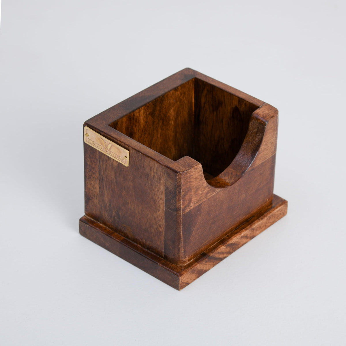 WOOD CURLS solid wood pencil holder with a natural finish and minimalist design for desk organization.