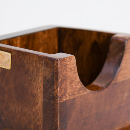 WOOD CURLS solid wood pencil holder with a natural dark finish and minimalist design for desk organization