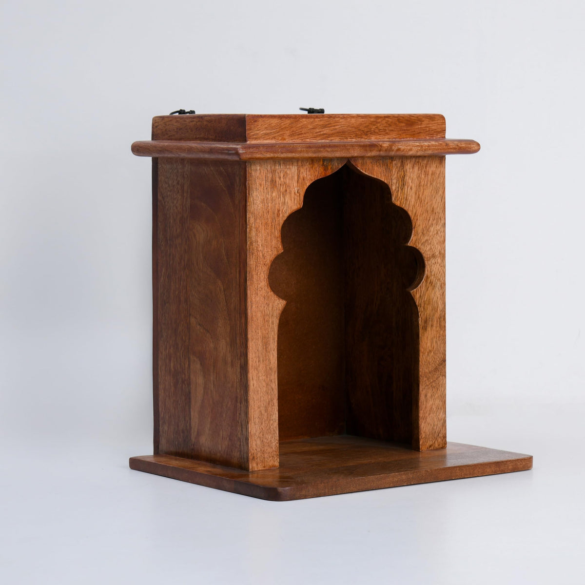 “sheesham wood wall hanging mandir for home”
“small wooden temple for apartment wall mounted”
“traditional arch pooja mandir brown finish”