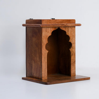 “sheesham wood wall hanging mandir for home”
“small wooden temple for apartment wall mounted”
“traditional arch pooja mandir brown finish”